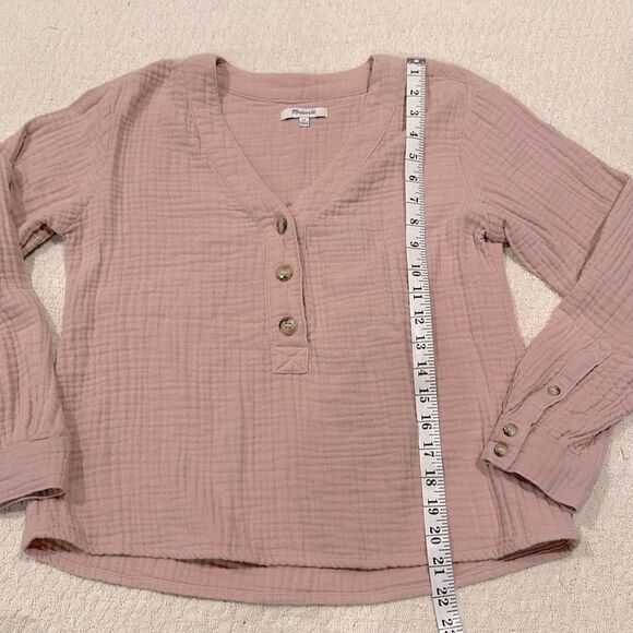 Madewell Lightspun Evert Top Wisteria Dove Pink Button Front V-Neck Textured XS - Picture 7 of 7